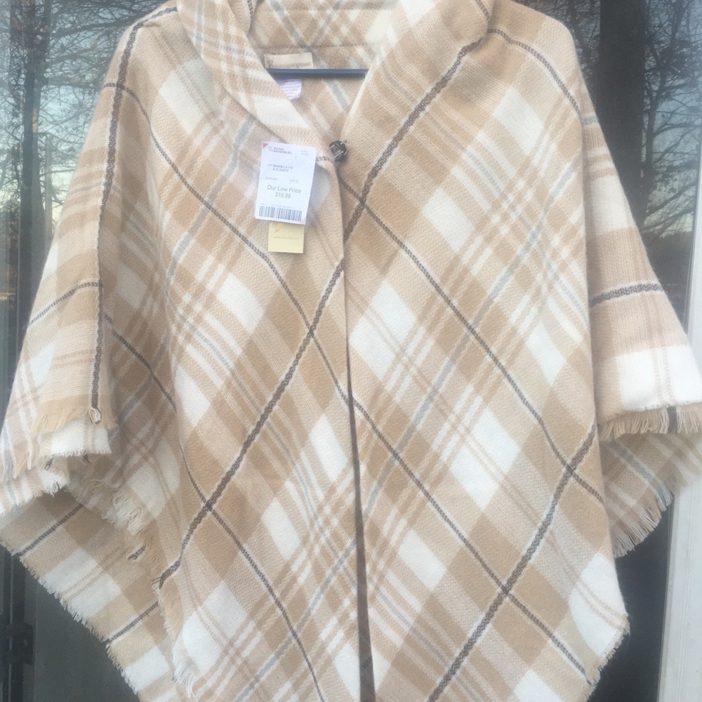 Tan and white poncho